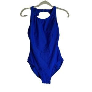Vintage NWT One Piece Cobalt Blue Swim Wear Halter Neck Line Low Back S35